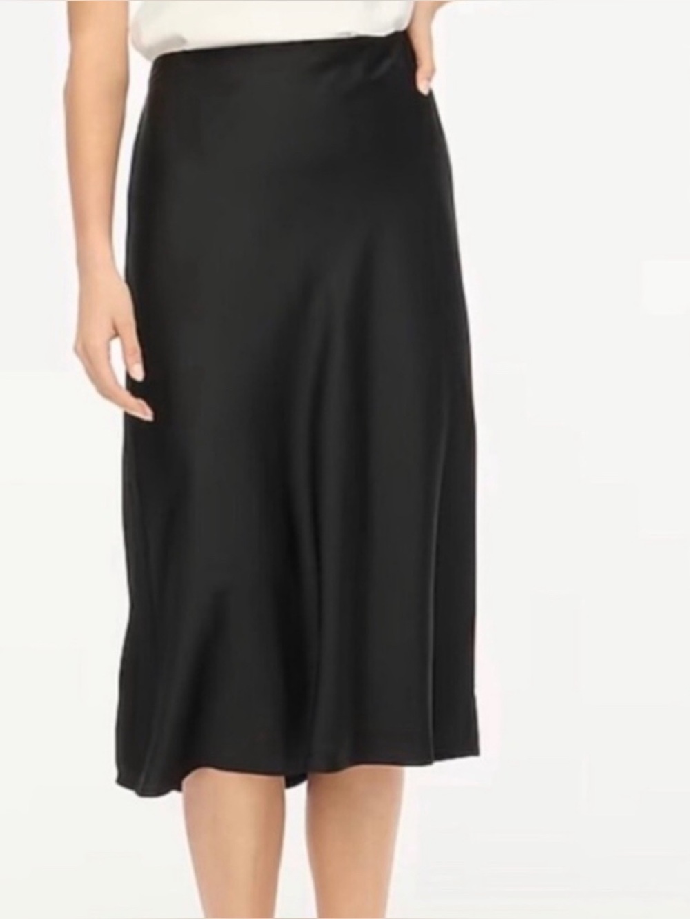 J.Crew Gwyneth Classic Black Satin Midi Skirt, NWOT, sz M